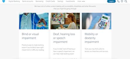 A screenshot of Barclays' recent accessibility content
