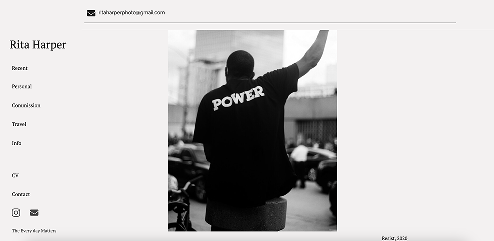 Screenshot of the Rita Harper Photography website, featuring her recent work.