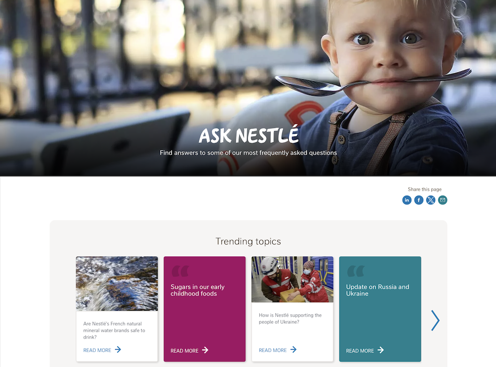 A screenshot from nestle.com's "Ask Nestle" section
