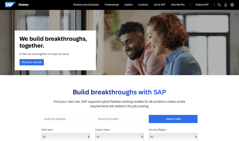 Positive headlines for jobseekers include "Build breakthroughs with SAP"