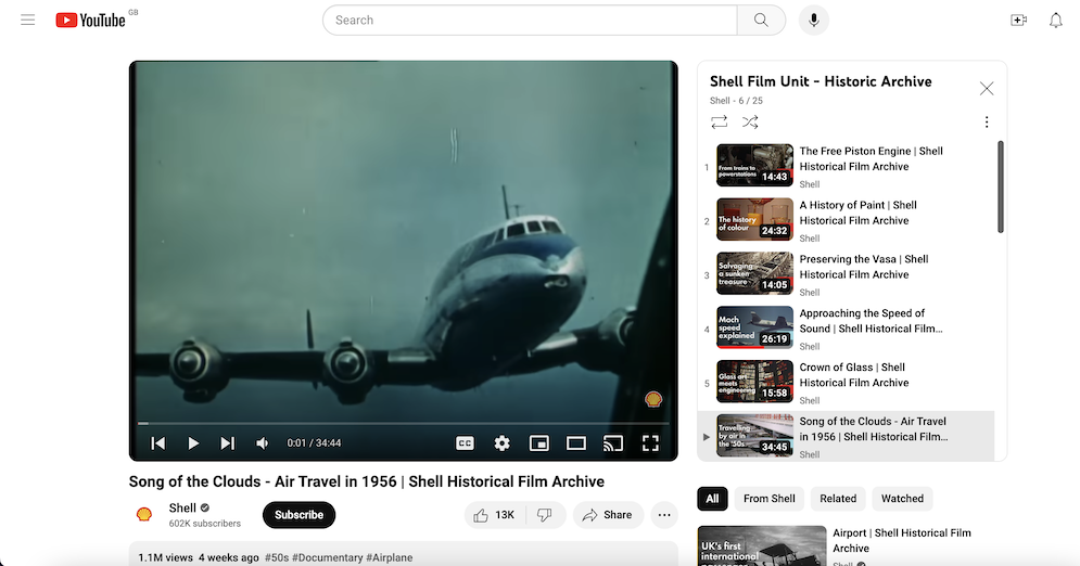 The displayed video is of a vintage plane from 1956