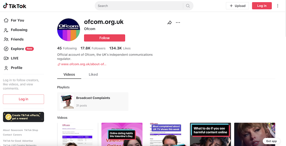 Ofcom's TikTok account