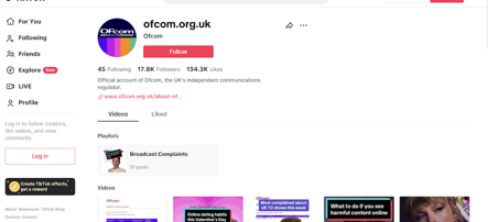 Ofcom's TikTok account
