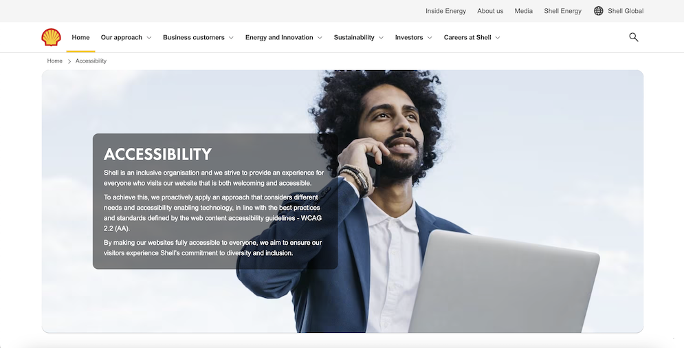 A screenshot from shell.com of their accessibility statement